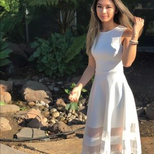 White mesh panel midi dress